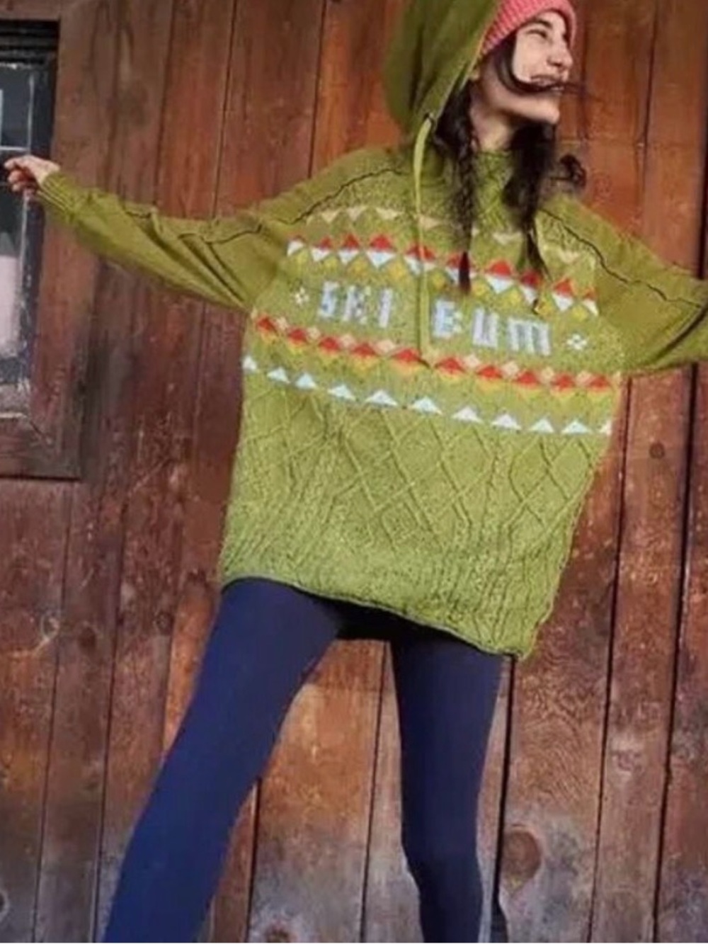 Free People Olive Green Ski Bum Hooded Sweater NWOT